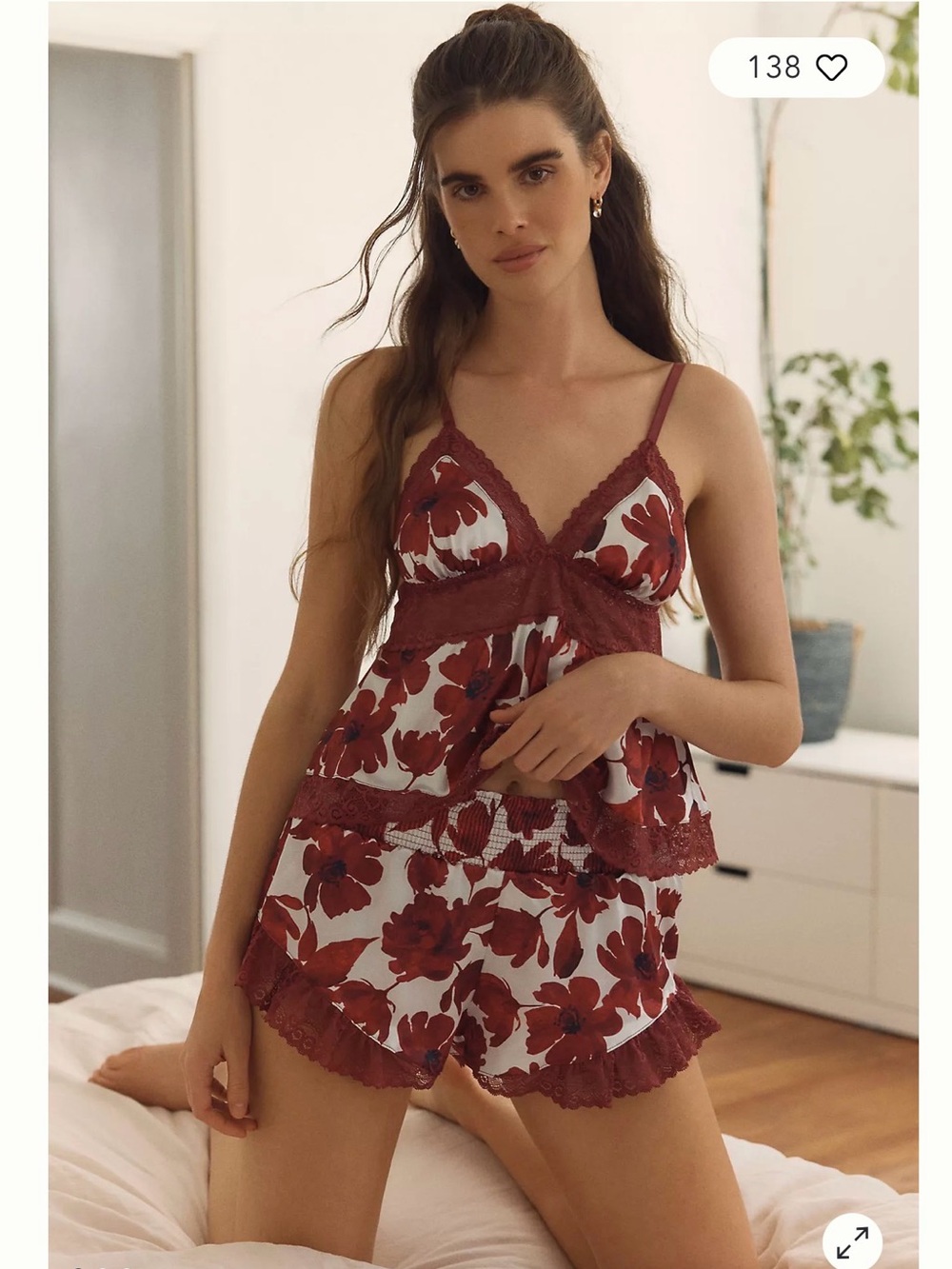Floral Lace-Trim Cami & Short Pajama Set